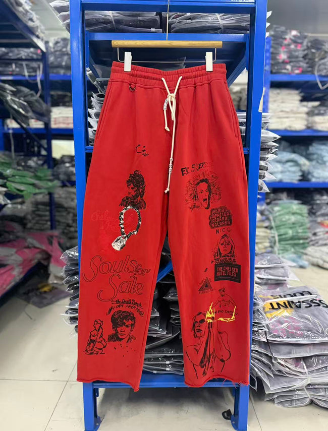 Play Hollywood Vintage‑Wash Red Wide Leg Sweatpants Hover Image