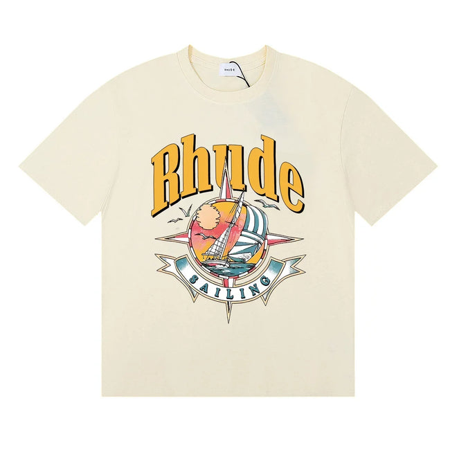 Rhude Sailing Compass Sailboat Vintage Graphic Cream Oversized T‑Shirt Hover Image