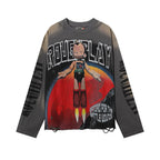 Roughplay Astro Boy Rocket Vintage Acid Wash Distressed Long Sleeve T‑Shirt