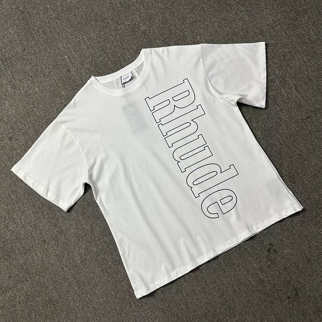 Rhude Men Side Vertical Logo Boxy Fit Streetwear Tee Hover Image