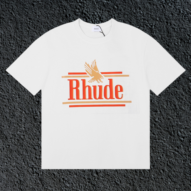 Rhude Eagle Striped Logo Vintage White Oversized T‑Shirt Hover Image