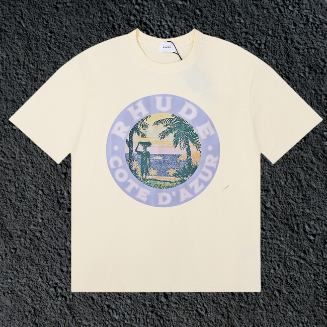 Rhude Cote D’Azur Circular Beach Badge Cream Oversized T‑Shirt Hover Image