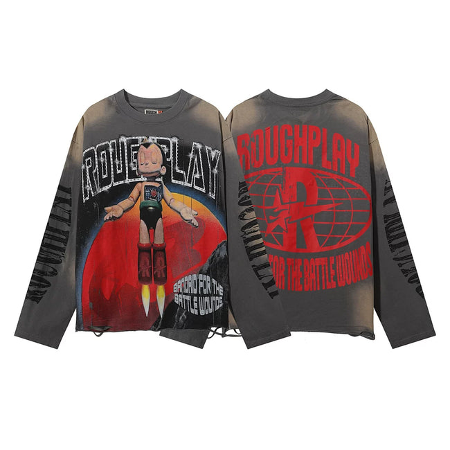 Roughplay Astro Boy Rocket Vintage Acid Wash Distressed Long Sleeve T‑Shirt Hover Image