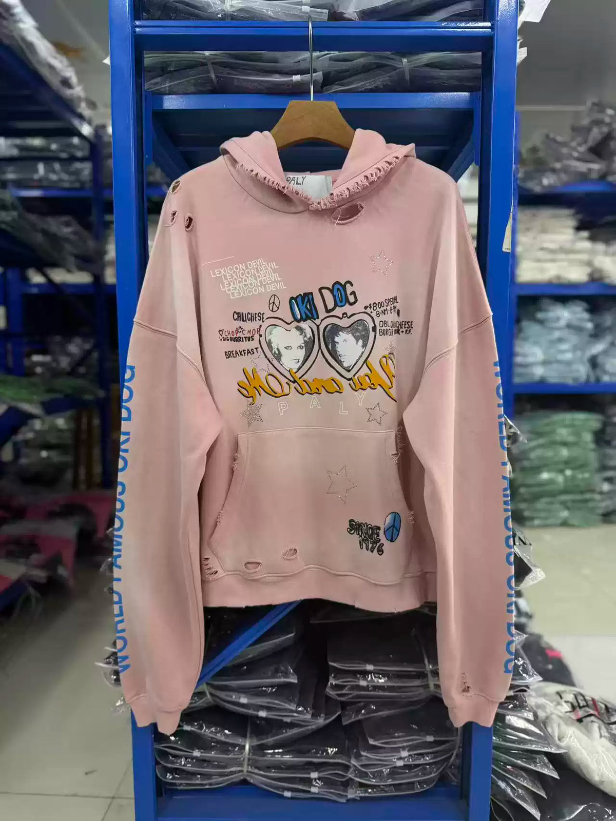 Play Hollywood Vintage‑Wash Pink Cropped Oversized Hoodie