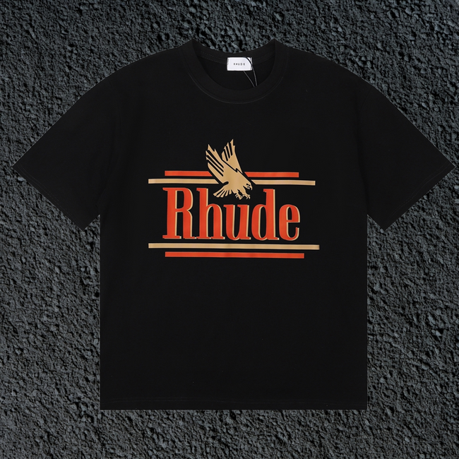 Rhude Eagle Striped Logo Vintage Black Oversized T‑Shirt Hover Image