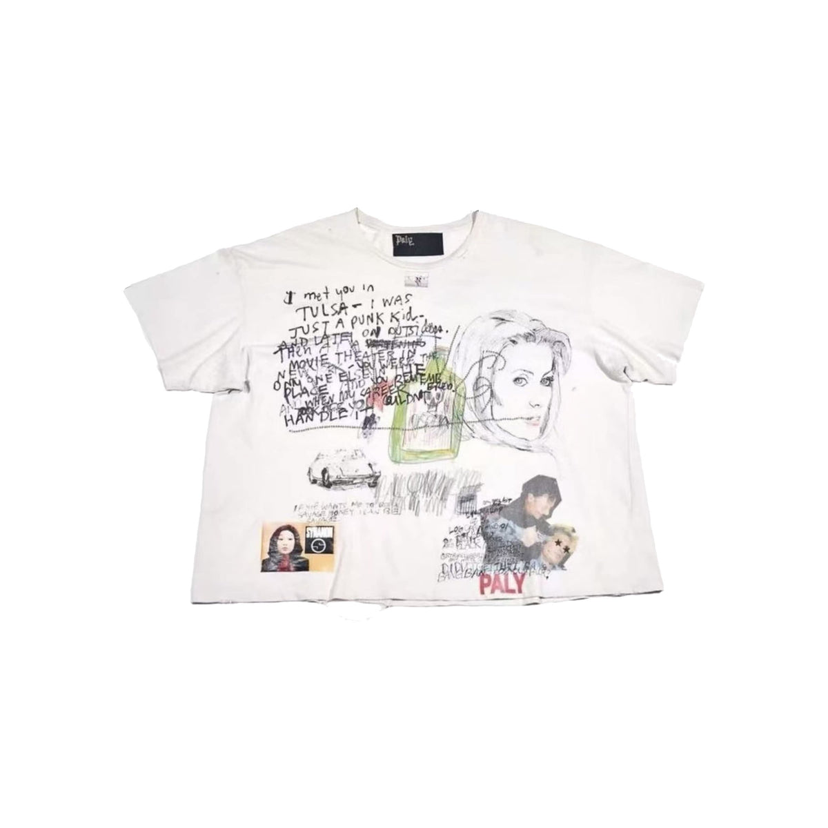Play Hollywood Paly Tulsa Punk‑Kid Hand‑Written‑Narrative Mixed‑Media‑Collage Cropped Boxy Short‑Sleeve Tee