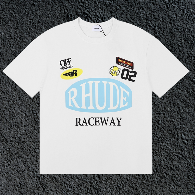 Rhude Raceway Multi‑Patch Racing Badge White Oversized T‑Shirt Hover Image
