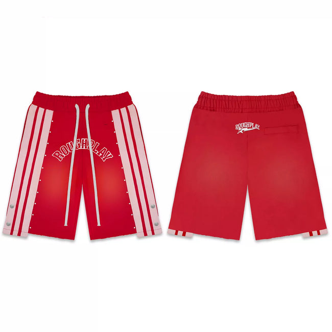 Roughplay Red Side‑Stripe Snap Button Sweat Shorts Hover Image