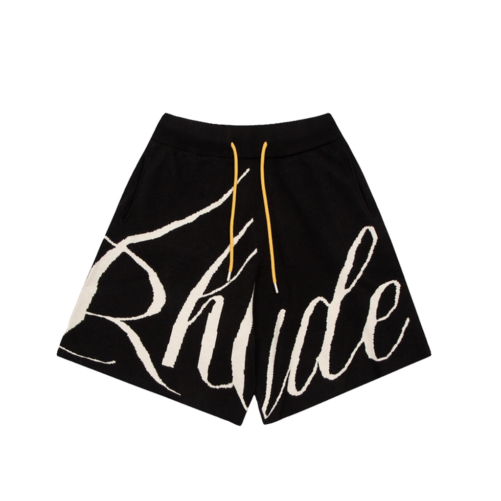 RHUDE niche American high street fashion brand summer letter big logo jacquard loose knitted yarn five quarter shorts