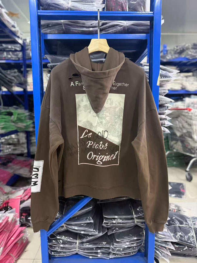 Play Hollywood Vintage‑Wash Brown Cropped Pullover Oversized Hoodie Main Image