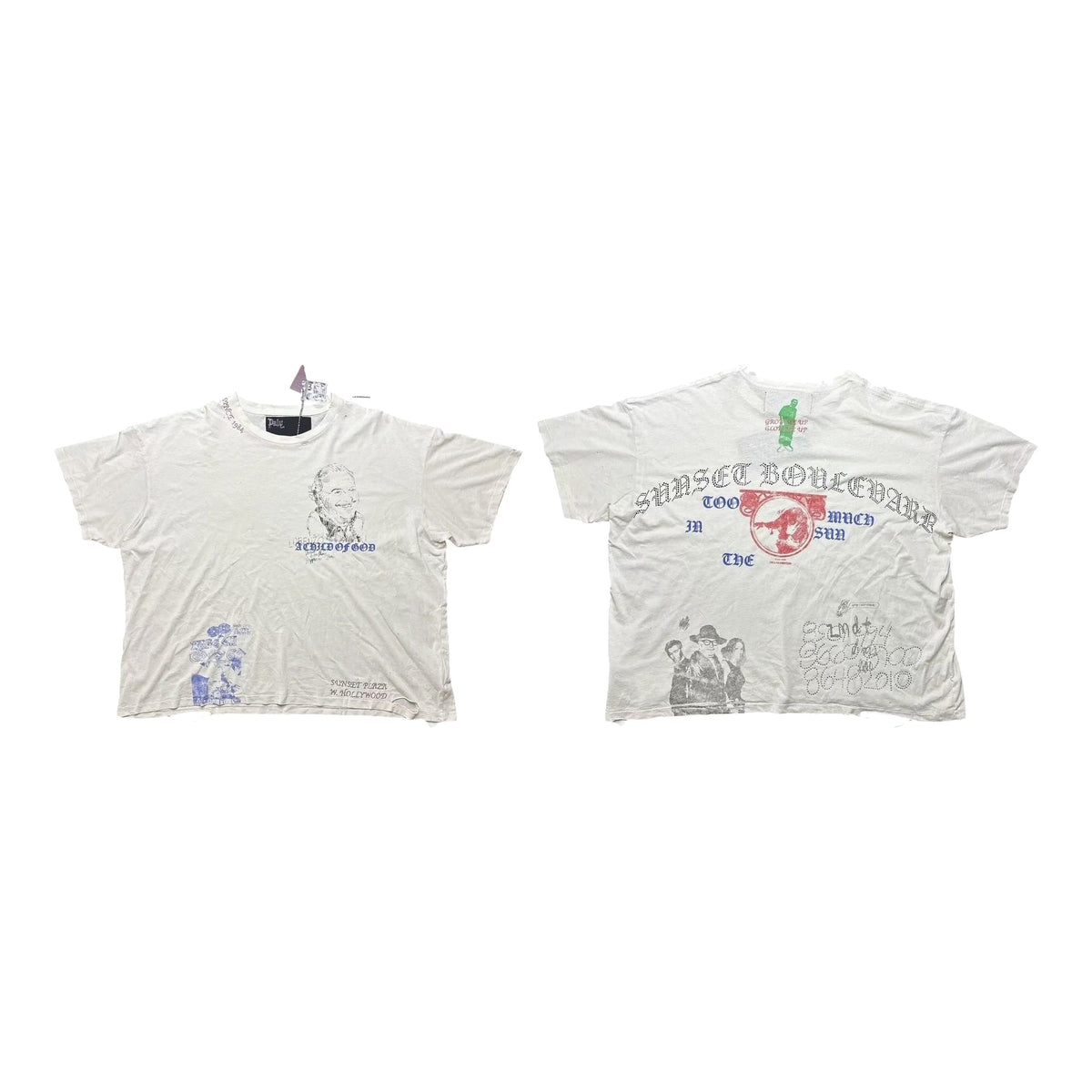 Play Hollywood Sunset Boulevard Dual‑Sided Vintage‑Movie‑Sketch Multi‑Print Cropped Boxy Short‑Sleeve Tee