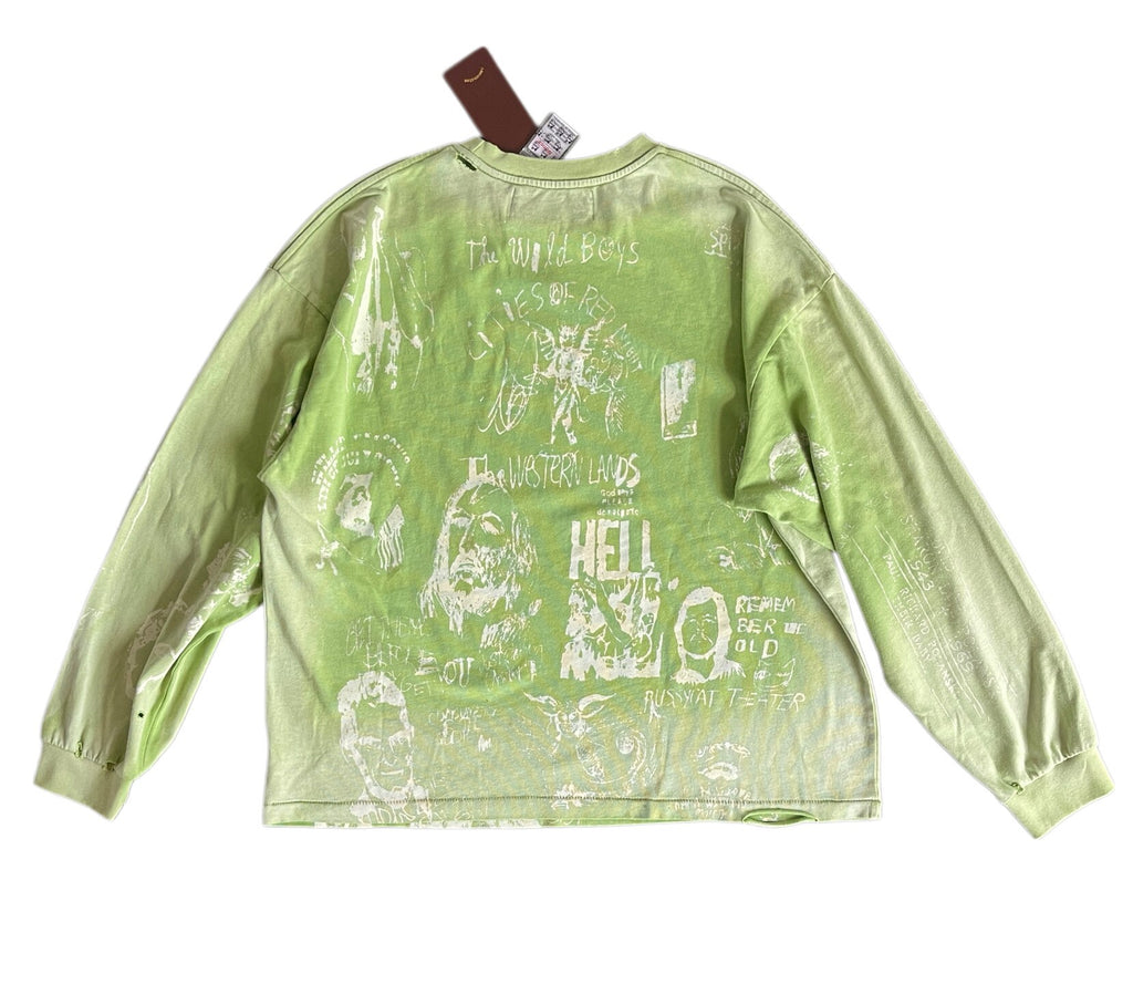 Play Hollywood Vintage‑Wash Green Cropped Long Sleeve T‑Shirt
