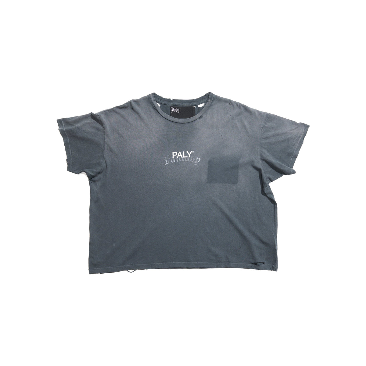 Play Hollywood PALY Faded Washed Distressed Pocket Cropped Boxy Short‑Sleeve Tee