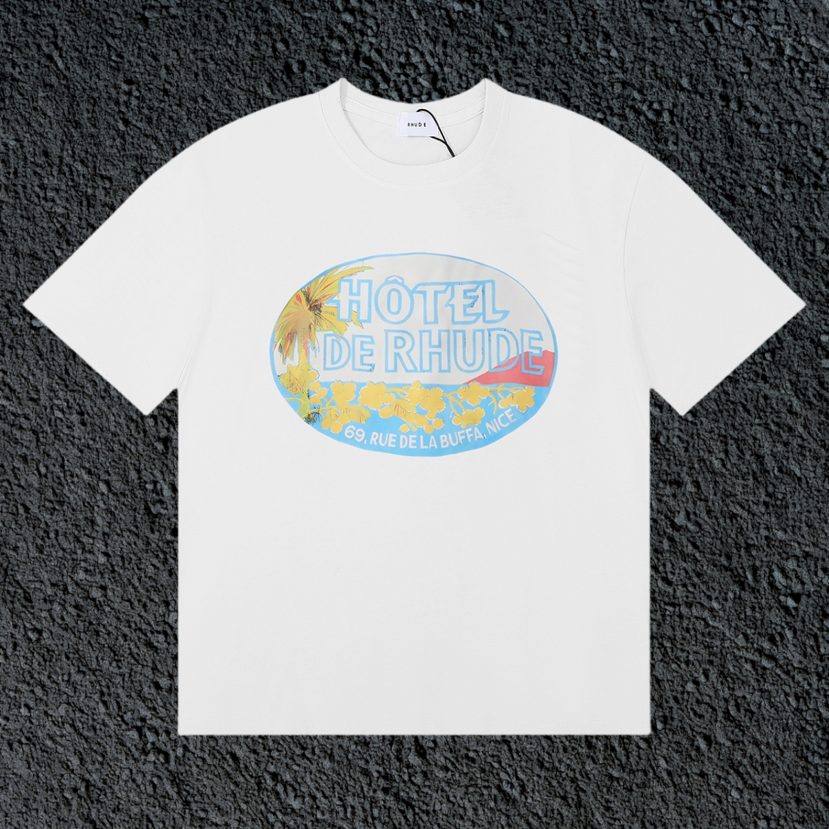Rhude Hôtel De Rhude Vintage Hotel Badge White Oversized T‑Shirt