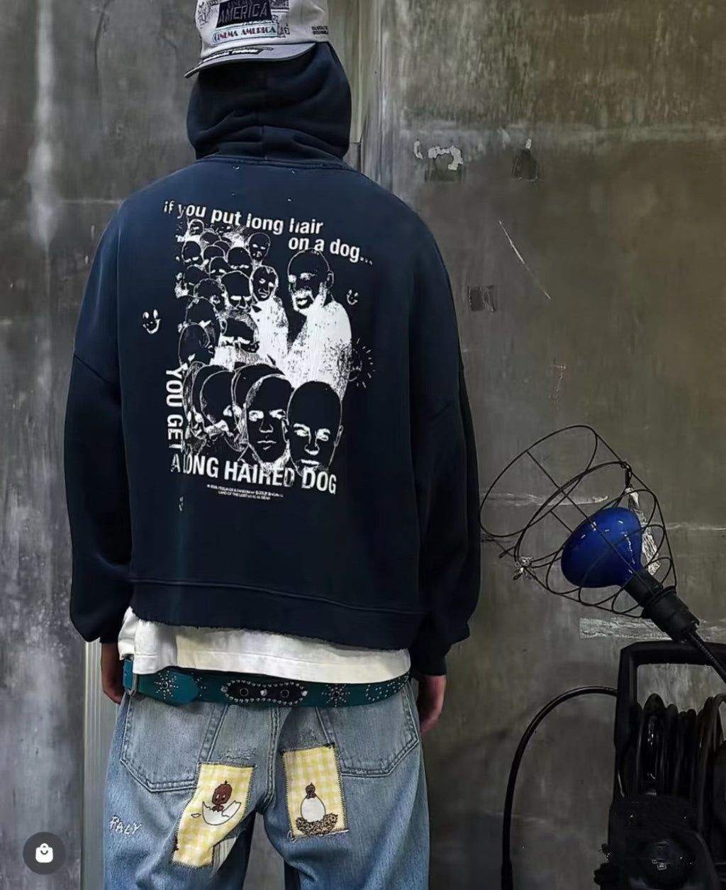 Play Hollywood Vintage‑Wash Black Cropped Hoodie
