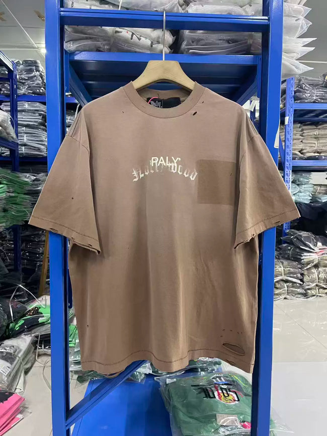Paly Hollywood Vintage‑Wash Faded‑Mocha‑Brown Tee Hover Image