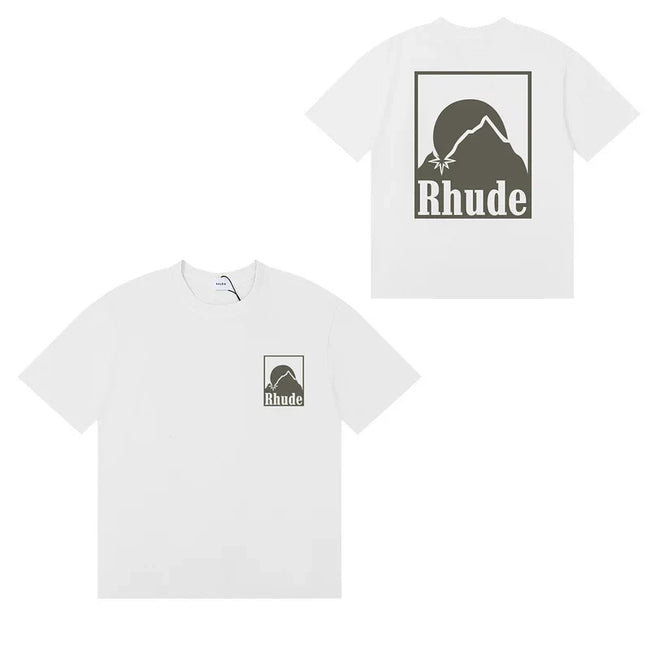 Rhude Mountain Sunset Front Back Graphic Oversized Tee White Hover Image