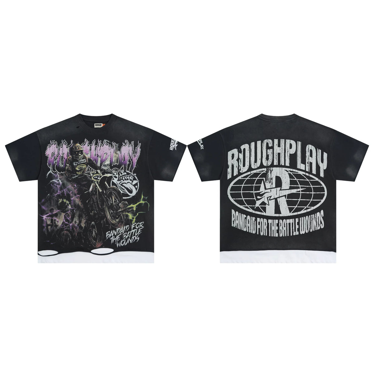 Roughplay Black Washed Ripped Hem Boxy Cropped T‑Shirt