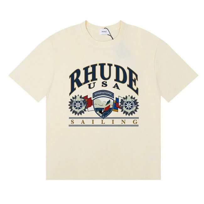 Rhude Retro Sailing Shield Print Casual Crew Neck T‑Shirt Hover Image