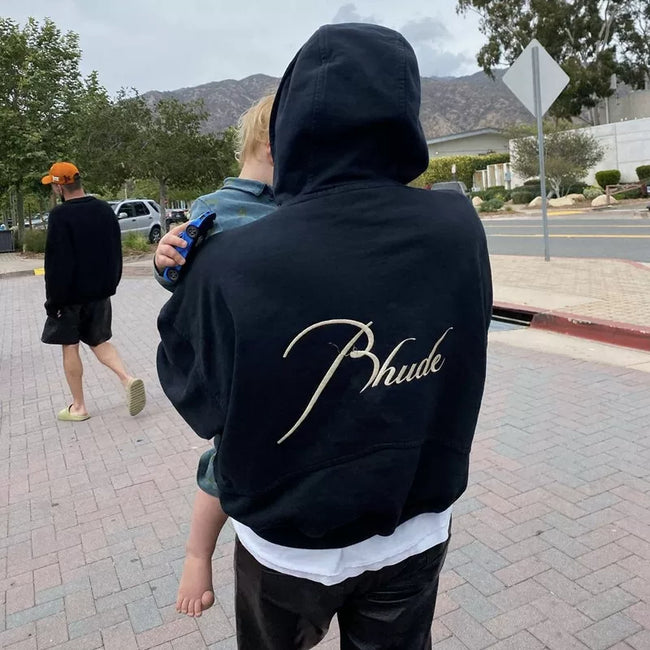 RHUDE Cursive Script Back Logo Pullover Hoodie Black Main Image