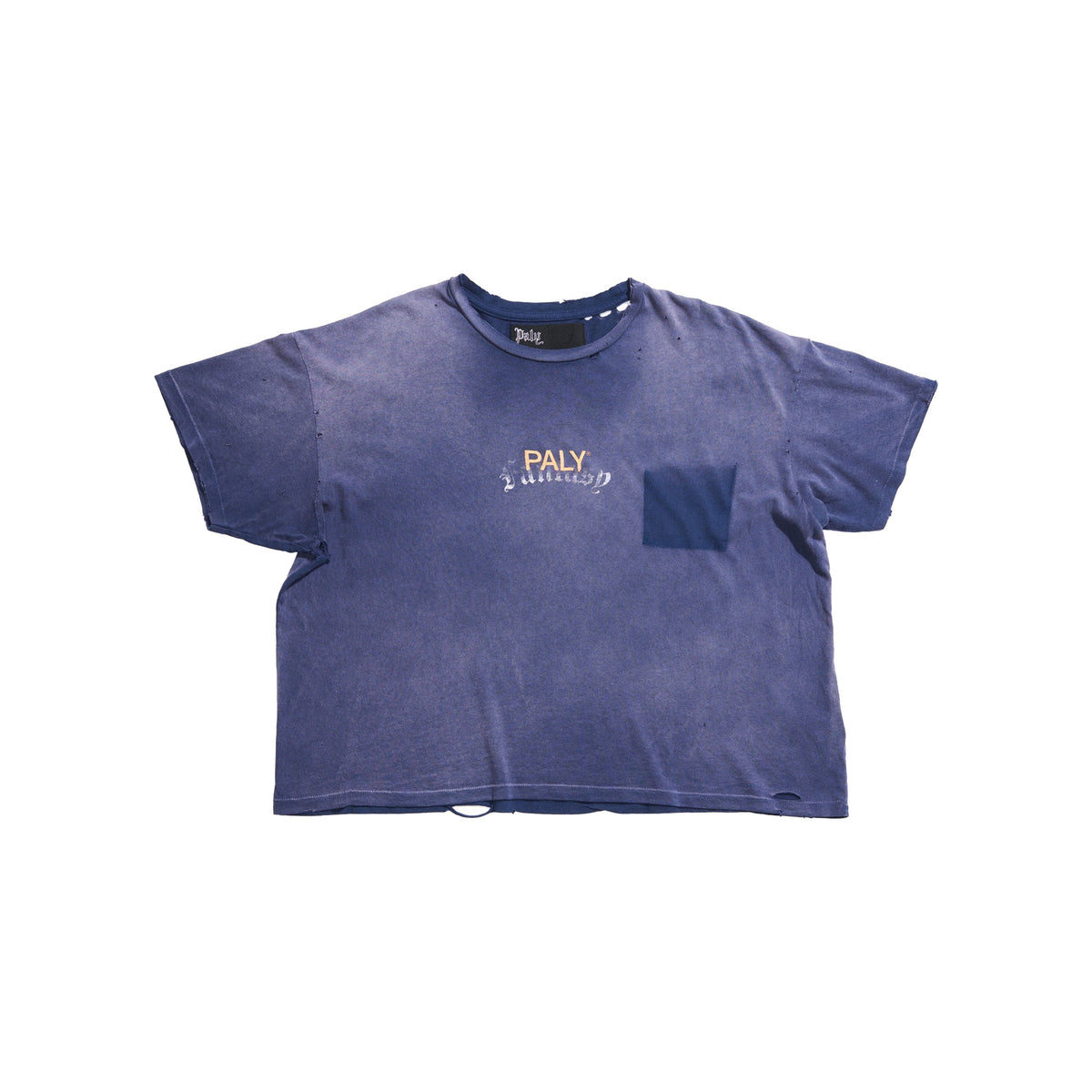 Play Hollywood PALY Sun‑Faded Distressed Pocket Cropped Boxy Short‑Sleeve Tee Vintage Blue