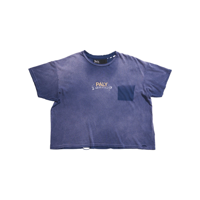 Play Hollywood PALY Sun‑Faded Distressed Pocket Cropped Boxy Short‑Sleeve Tee Vintage Blue Hover Image