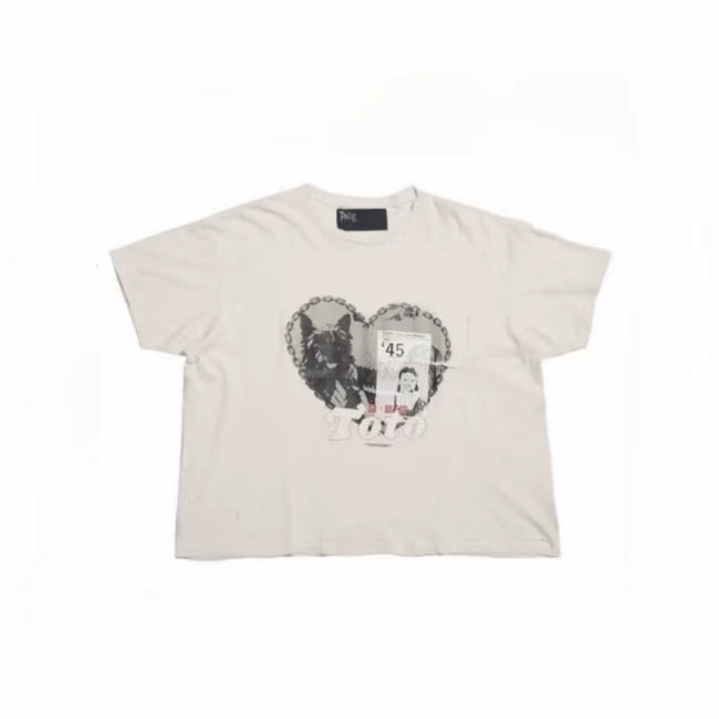 Play Hollywood Chain‑Border Heart Dog‑Portrait Collage Cropped Boxy Short‑Sleeve Tee Hover Image