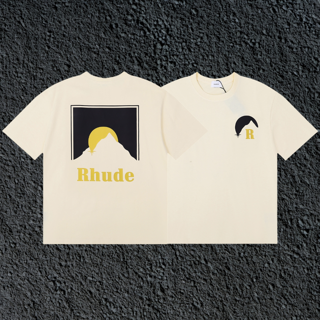 Rhude Sun Mountain Square Back Panel Dual Sided Cream Oversized T‑Shirt Hover Image