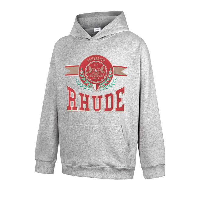 RHUDE Crest Badge Ribbon Graphic Hoodie Light Heather Grey Hover Image