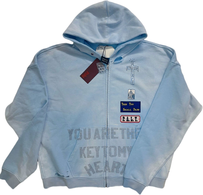 Play Hollywood Vintage‑Wash Baby‑Blue Full‑Zip Hoodie Hover Image