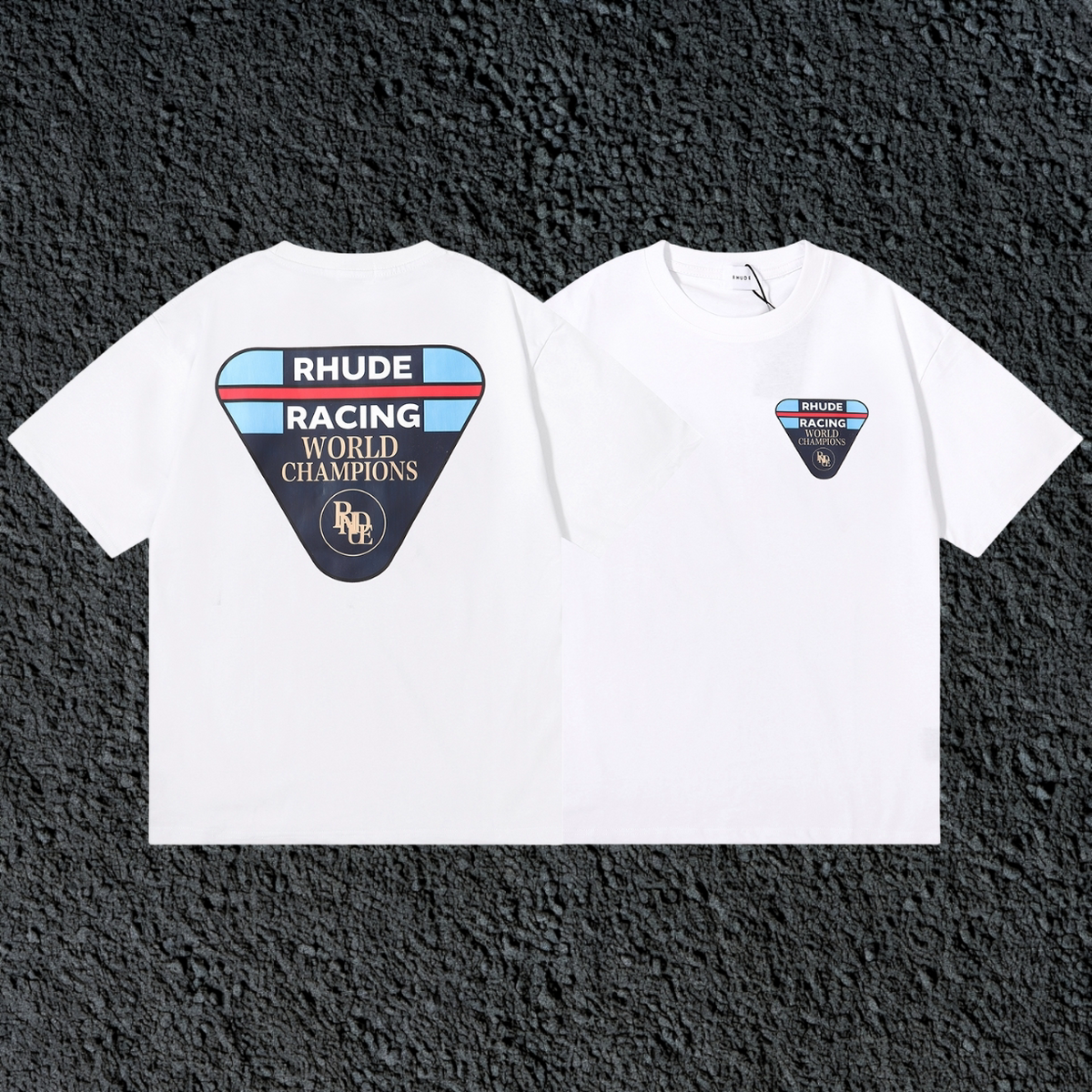 Rhude Racing World Champions Dual Sided White Oversized T‑Shirt