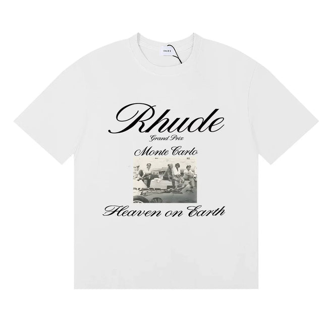 Rhude Monte Carlo Heaven On Earth Vintage Photo Print White Oversized T‑Shirt Hover Image