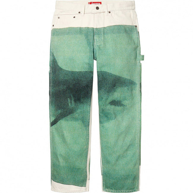 Supreme Shark Graphic Painter Pants - Off-White / Green Hover Image