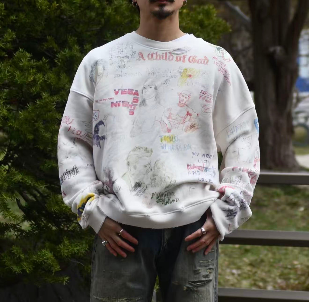 Play Hollywood Vintage‑Wash Cream Cropped Oversized Hoodie（副本）