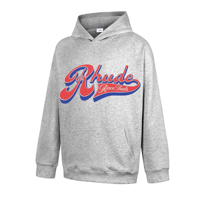 RHUDE Rhude Tour Script Logo Hoodie Light Heather Grey Hover Image
