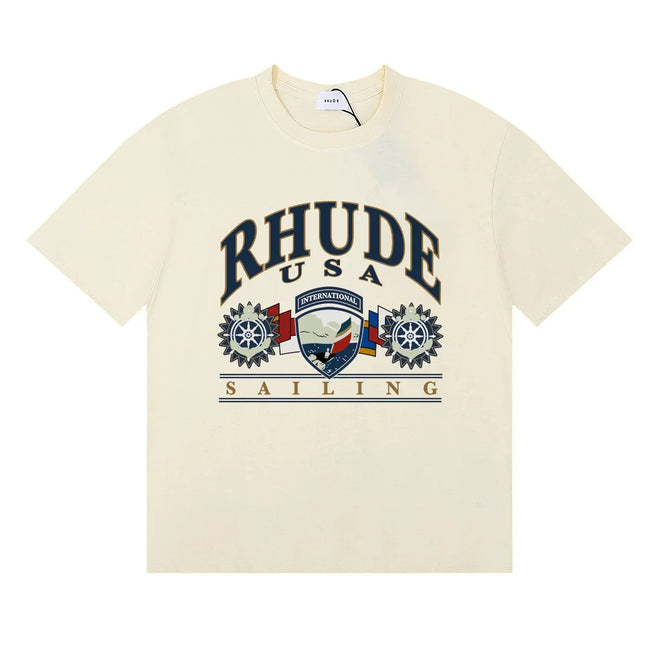 Rhude USA Sailing Nautical Crest Cream Oversized Short Sleeve T‑Shirt Hover Image
