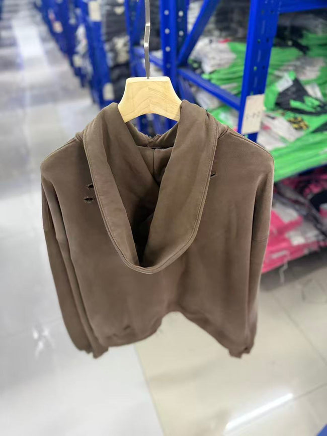 Play Hollywood Vintage‑Wash Brown Cropped Oversized Hoodie Main Image