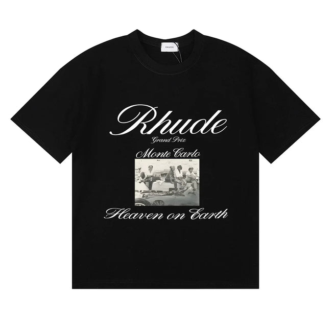 Rhude Monte Carlo Heaven On Earth Vintage Photo Print Black Oversized T‑Shirt Hover Image