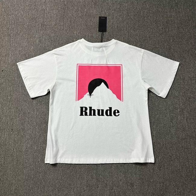 Rhude Men Retro Pink Mountain Boxy Fit Streetwear Tee Hover Image