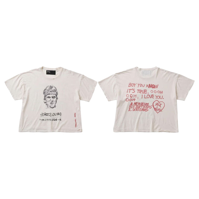Play Hollywood Vintage Poem Portrait Graphic Cropped Boxy Short‑Sleeve Tee Off‑White Hover Image