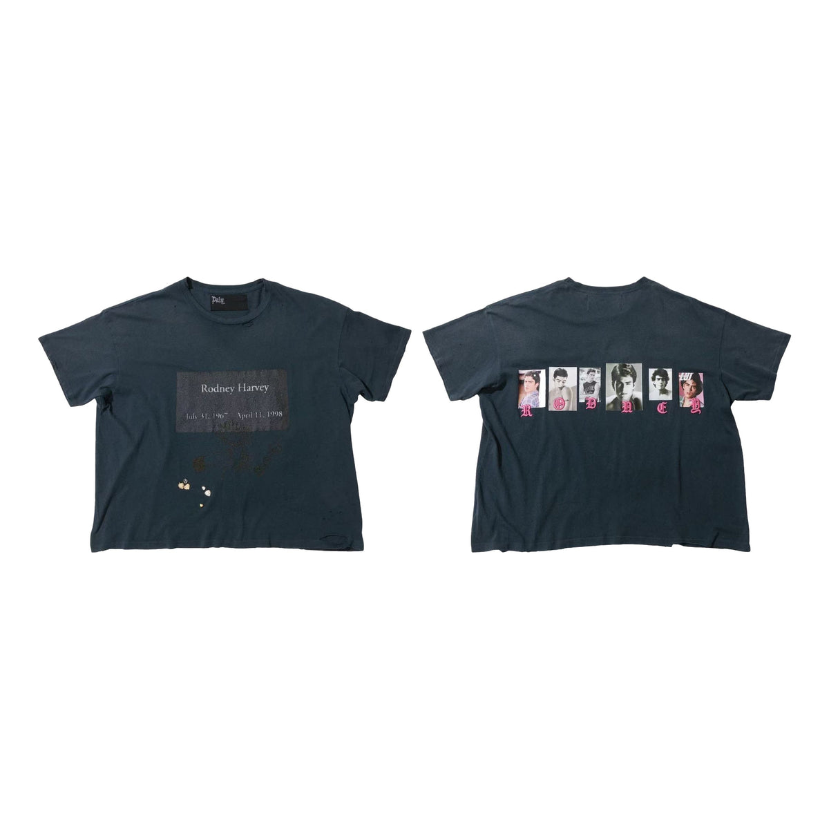 Play Hollywood Rodney Harvey Memorial Front‑Back Photo‑Strip Cropped Boxy Short‑Sleeve Tee
