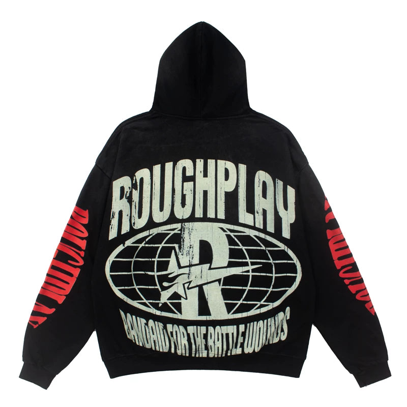 Roughplay Black Vintage Washed Oversized Hoodie