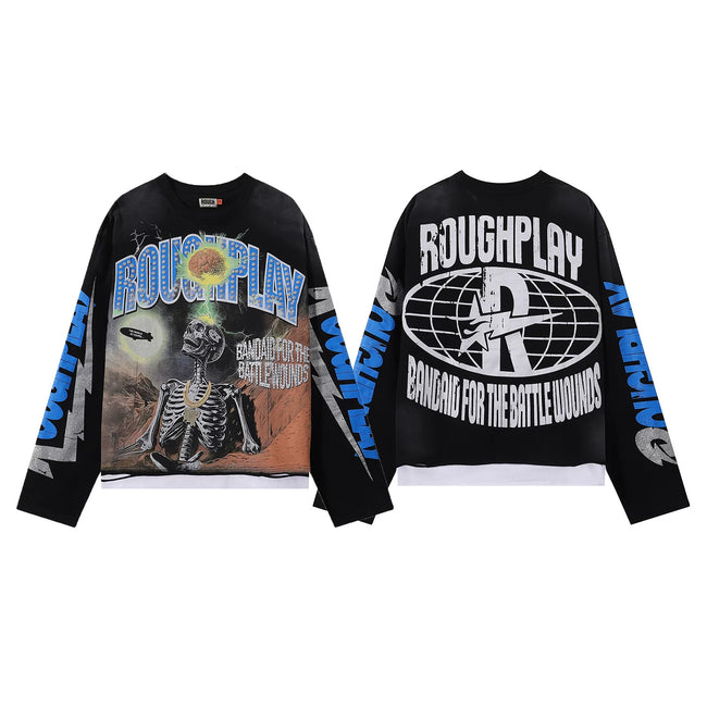 Roughplay Desert Skull Brain Lightning Vintage Distressed Long Sleeve T‑Shirt Hover Image