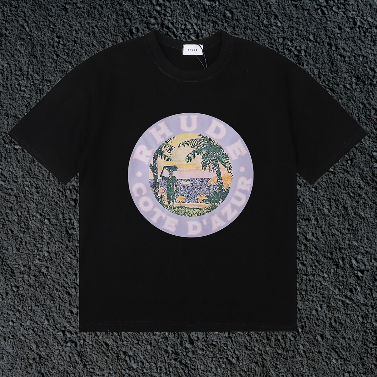Rhude Cote D’Azur Circular Beach Badge Black Oversized T‑Shirt