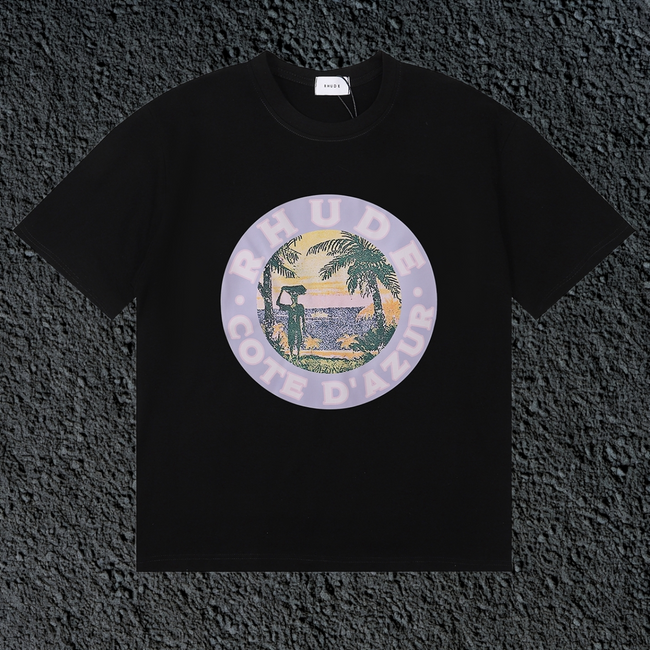 Rhude Cote D’Azur Circular Beach Badge Black Oversized T‑Shirt Hover Image