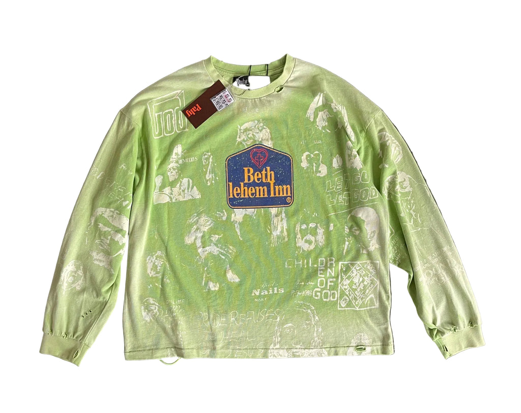 Play Hollywood Vintage‑Wash Green Cropped Long Sleeve T‑Shirt