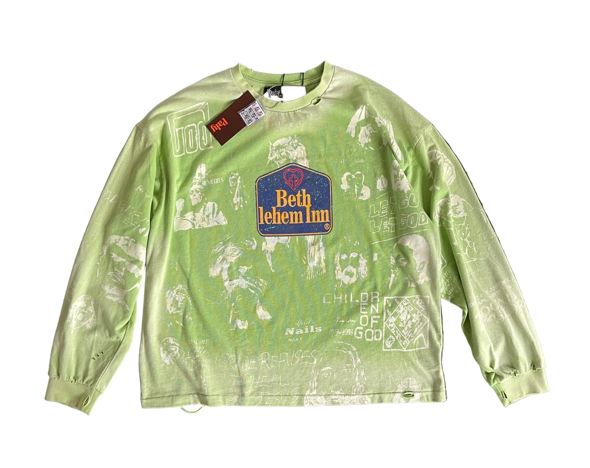 Play Hollywood Vintage‑Wash Green Cropped Long Sleeve T‑Shirt