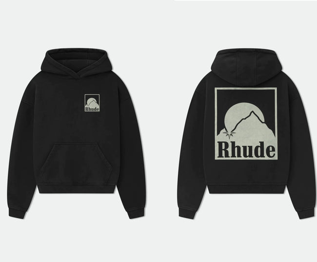 RHUDE Mountain Sunset Back Graphic Hoodie Black Hover Image