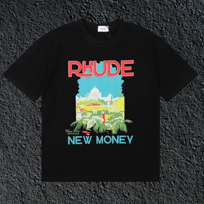 Rhude New Money Tropical Palace Black Oversized T‑Shirt Hover Image