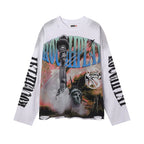 Roughplay Statue Of Liberty Sunset Rhinestone‑Style Vintage Distressed Long Sleeve T‑Shirt